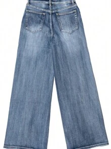 Women High Waisted Wide Leg Jeans In Vintage Wash-Faded Wash High Rise Jeans-Dark Blue Denim Long Jeans - Rửa tối - Xem 2
