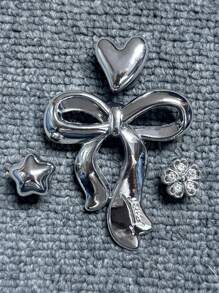 8pcs Fashionable Silver Oversized Bow Asymmetric Heart DIY Shoe Charms, Detachable Decor For Sandals, Flats, Holiday Party Gift - Silver - View 6