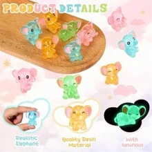 6/12/24pcs Cute Luminous Elephant Figurines, Glowing Small Elephant Sculptures Resin Crafts Decorations, Mini Art Statues For Garden Landscaping DIY, Planter Pots Decor, Yard Lawn Home Decorations