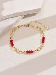 18k 镀金 1 件优雅复古风格多色串珠精致脚链，适合派对 - 彩色 - 查看 4