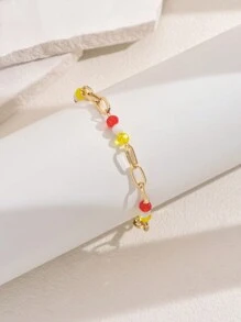 18k 镀金 1 件优雅复古风格多色串珠精致脚链，适合派对 - 彩色 - 查看 9