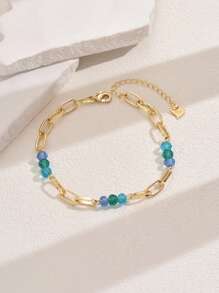 18k 镀金 1 件优雅复古风格多色串珠精致脚链，适合派对 - 彩色 - 查看 2