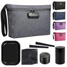 Smell Proof Bag With Combination Lock Set, Metal Herb Grinder Included, Portable Sealed Herb Storage Jar, Odor Isolation Bag, Rolling Tray, Travel Storage Box Set, Waterproof, Sealed Zipper, Household Gadget - 彩色 - 查看 1