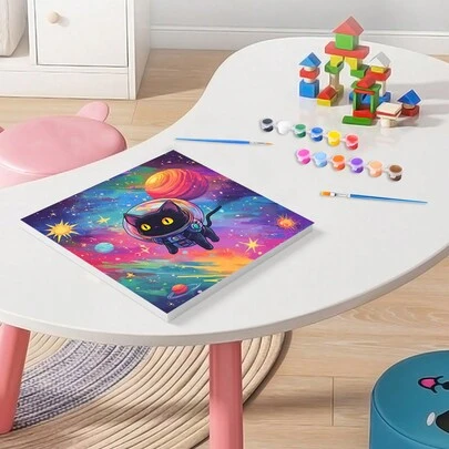 1 件带框 DIY 数字油画 卡通猫咪动物丙烯数字油画 可用作 DIY 礼物 20x20cm/7.87x7.87 英寸