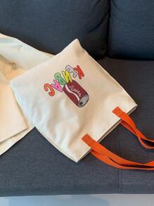 1 件大容量帆布包时尚便携式购物袋学生休闲轻便班级书包单肩手提包，适合日常外出、玩耍、上学、通勤使用，是送给朋友的完美礼物 - A - 查看 5