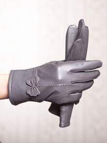 Leather Gloves For Women Winter Warm Genuine Sheepskin Leather Gloves With Thermal Cashmere Knitted Lining Driving Fashion Glovec - 灰色 - 查看 3