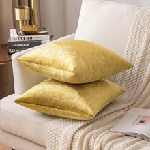 1pc Solid Color Cushion Cover Without Filler, Gold Chemical Fiber Throw Pillow Case, For Sofa - Gold - View 11