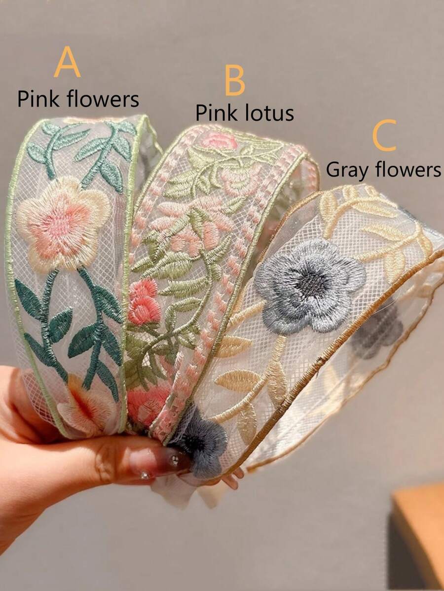 3件套优雅百搭刺绣花朵发箍，适合日常佩戴、通勤、上学、工作、海滩、派对、节日、母亲节礼物，发带、发箍、发饰、头饰