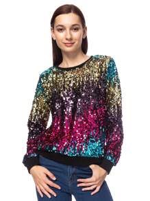 Women's Glitter Sequin Sweatshirt Long Sleeve Pullover Tops With Ribbed Cuffs - Gradient Color - View 3