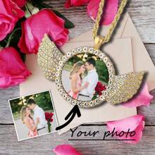 经典简约风格金色和银色定制水钻镶嵌天使之翼项链，独家照片，送给朋友、家人和爱人的个性化礼物 - 彩色 - 查看 1