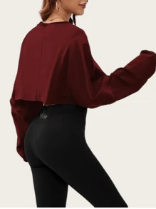 Women's Long Sleeve Fashion Short Soft Sweatshirt Exposed Top Knit Crew Neck Sweatshirt Comfortable Yoga Sports Ultra Loose For Outdoor Sports Gym Wear Fall/Winter