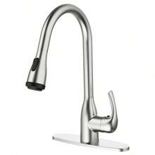 1 Juego de grifo de acero inoxidable 304 con manijas de aleación de zinc, dos salidas de agua, diseño giratorio anti-salpicaduras, adecuado para cocina de autocaravana y hogar - Plateado - Ver 2