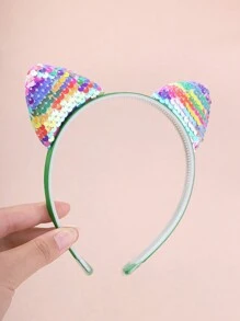 8 sztuk/1 szt. Nowe błyszczące cekiny Kocie uszy obręcz do włosów, słodka księżniczka opaska na głowę, festiwal/uroczystość/prezent urodzinowy, akcesoria do włosów - Wielokolorowe - Zobacz 5