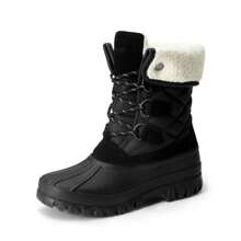 Women's Lace-Up Waterproof Splash-Proof Ankle Boots Faux Fur Fur Collar Warm Non-Slip Outdoor Snow Black Duck-Foot Boots(Please Order 1 Size Larger) - 黑色 - 查看 2