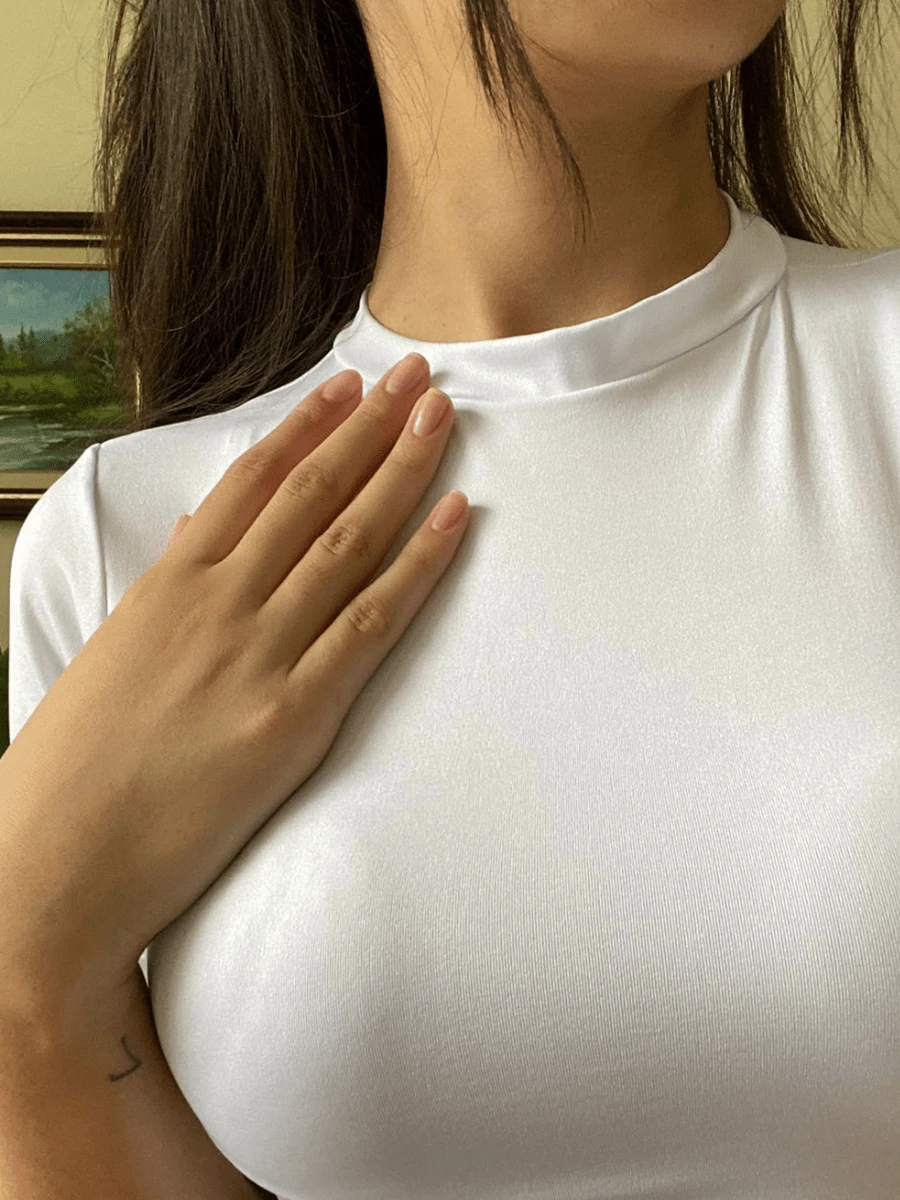 Slim Fit Short Sleeve Baby Tee Comprehension Blouse - 白色 - 查看 1