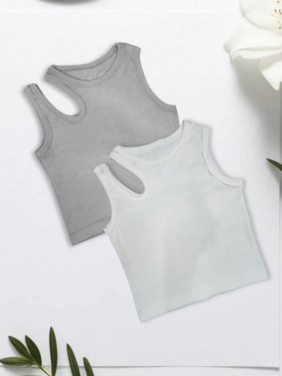 Women's Ribbed Crop Top High Quality Women's Low-Cut Ribbed Blouse - 關閉和灰色 - 查看 1