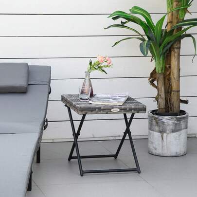  Outsunny Garden Small Folding Square Rattan Coffee Table Bistro Balcony Outdoor Wicker Weave Side Table 40H X 40L X 40Wcm