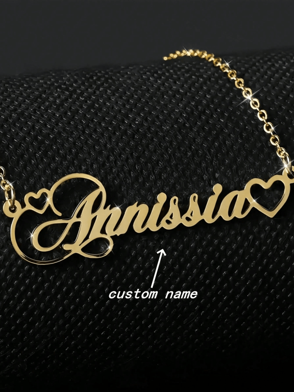 1pc Gold Silver Personalized Creative DIY Custom Heart Letter Name Necklace Valentine's Day Gift Hollow Heart Name Necklace Women's Stainless Steel Necklace Jewelry Couple Gift Simple DIY Custom Name Gift, Suitable For Women, Personalized Gift For Friends, Couples And Family, Special Design Birthday Gift Jewelry (Custom Only In English) Valentines, For Anniversaries, For Birthdays, For Graduation, For Prom, For Party, Stainless Steel Jewelry