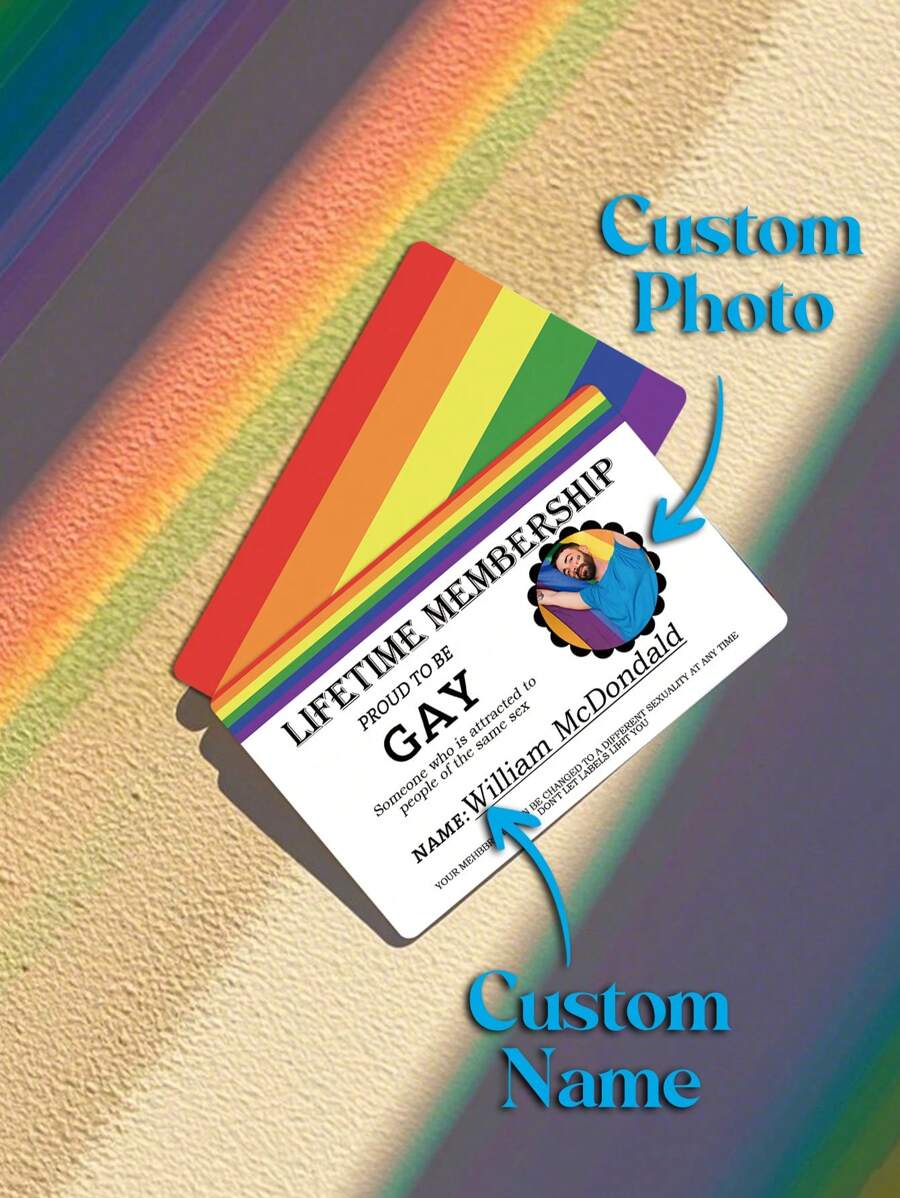 1张定制照片名片,定制终身会员卡 - 添加您自己的照片 - 个性化 LGBTQ+ 名片,个性化新奇 LGBTQ+ ID 终身全息贴纸,送给朋友和同事的趣味礼物,森林色调 - 多色2 - 查看 1