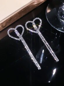 Giáng sinh CZ Crystal Palace Bling Bling Nặng Handmade Trái Tim Tua Bông Tai Đinh Tán Cho Vợ Bạn Gái Quà Tặng Ngày Valentine 1 Cặp - Bạc - Xem 2