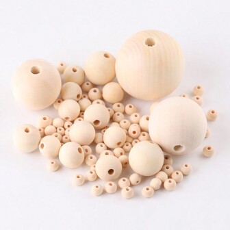 20/50/100颗未加工天然木圆珠，木质隔珠，适用于工艺品、装饰和DIY项目