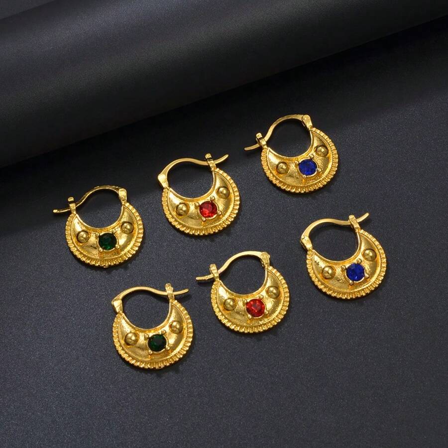 1 Pair 2.2cm Stud Earrings Women Girls Eritrean Jewelry African With Rhinestone Saudi Arabia Arab Christmas - Multicolor - View 1