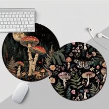 1pc Cute Mushroom & Floral Design Round Mouse Pad, With Non-Slip Rubber Base, Small Compact Size Portable Travel Mouse Pad For Office Work Desk, Laptop, Computer Accessories - Multicolor - View 1