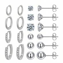 Juego de 10 pares de pendientes de acero inoxidable para múltiples perforaciones, ligeros, pequeños aros Huggie, pendientes de circonita cúbica para mujer, pendientes hipoalergénicos para el cartílago