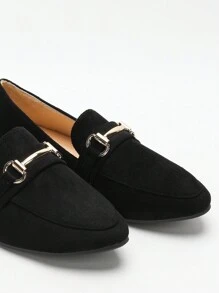 Giày lười đế bằng vải nhung mới mùa thu/đông dáng rộng cho nữ, trang trí kim loại, giày đế bằng đa năng - màu đen - Xem 6