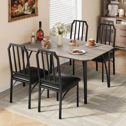 Dining Table Set For 4, Kitchen Table Chairs Set Of 4 With Ultra Comfortable PU Cushion, Dining Room Table Set For 4 Furniture With Kitchen Chairs Suitable For Small Space
