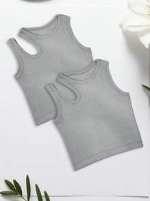 Cropped Feminino Canelado Blusa Feminina Decotada Ribana de Alta Qualidade - Dois Cinzas - Visão 1