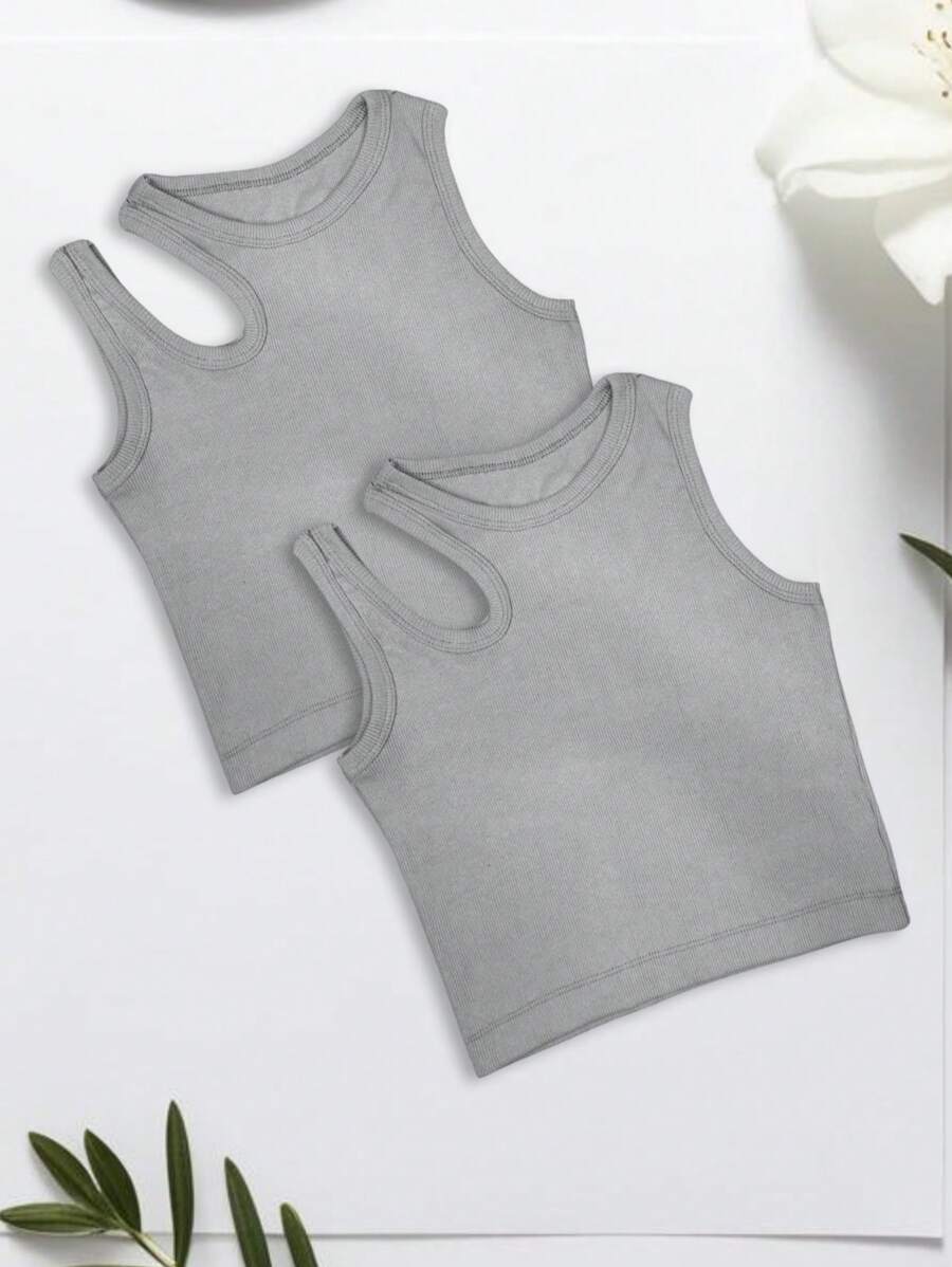 Cropped Feminino Canelado Blusa Feminina Decotada Ribana de Alta Qualidade - Dois Cinzas - Visão 1