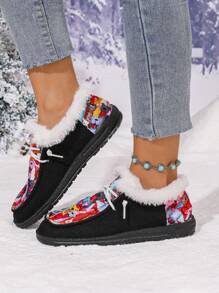 女士休闲时尚户外可爱狗狗图案拼布毛绒鞋，最流行的舒适保暖冬季雪地靴防滑运动鞋，彩色图案适合旅行和度假，毛绒风格 - 彩色 - 查看 3