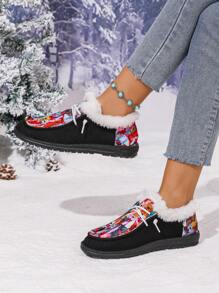 女士休闲时尚户外可爱狗狗图案拼布毛绒鞋，最流行的舒适保暖冬季雪地靴防滑运动鞋，彩色图案适合旅行和度假，毛绒风格 - 彩色 - 查看 6