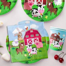 Zestaw 10/20 szt. zastawy stołowej na imprezę w stylu westernu z motywem krowiej farmy, zawiera 7-calowe/9-calowe papierowe talerzyki na imprezę z krowią farmą, serwetki na imprezę z krowią farmą, kubki na imprezę z krowią farmą. Nadaje się na imprezę z odgrywaniem ról w stylu kowbojskim, przyjęcie urodzinowe, piknik, dekoracje na imprezę rodzinną