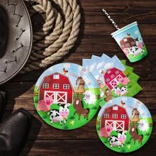 Zestaw 10/20 szt. zastawy stołowej na imprezę w stylu westernu z motywem krowiej farmy, zawiera 7-calowe/9-calowe papierowe talerzyki na imprezę z krowią farmą, serwetki na imprezę z krowią farmą, kubki na imprezę z krowią farmą. Nadaje się na imprezę z odgrywaniem ról w stylu kowbojskim, przyjęcie urodzinowe, piknik, dekoracje na imprezę rodzinną