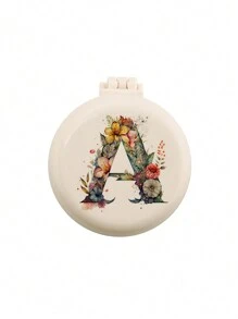 1个可爱26字母花卉婚礼专属迷你梳子，小巧便携迷你气垫梳，带折叠气囊按摩功能，内置镜子，旅行和露营必备 - 米色 - 查看 28