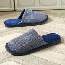 时尚新款刺绣情侣拖鞋，舒适保暖一脚蹬泡沫低跟凉鞋，适合春秋冬季 - 藍色 - 查看 5