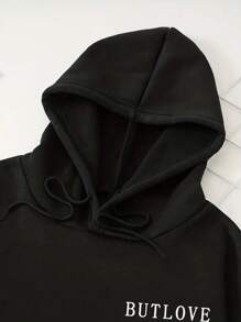 Sudadera Con Capucha Para Hombre Suelta Con Eslogan Y Estampado Floral De Rosa