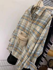 YUXIN Retro American Plaid Pattern Long Sleeve Shirt For Women, Spring Autumn Niche Chic Loose Design