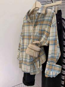 YUXIN Retro American Plaid Pattern Long Sleeve Shirt For Women, Spring Autumn Niche Chic Loose Design