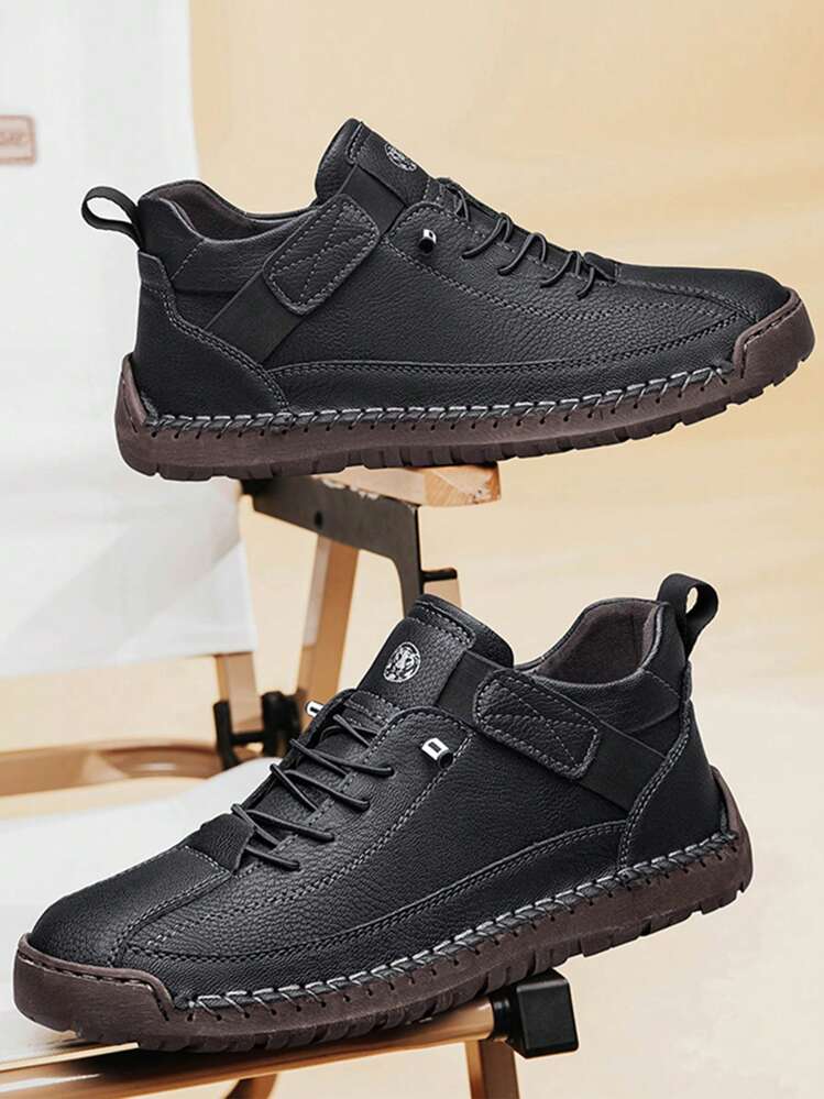 CLOHOO Brand Handstitched Men Short Boots, Men High-Top Leather Boots, Boots, Hiking Boots - 黑色 - 查看 2