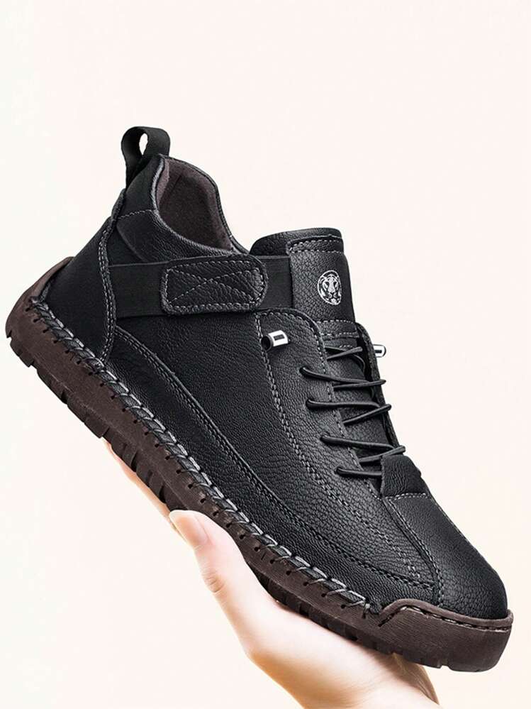 CLOHOO Brand Handstitched Men Short Boots, Men High-Top Leather Boots, Boots, Hiking Boots - 黑色 - 查看 3