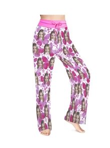 [DIY] Customized Women's Long Pajama Pants, Custom Portrait Photo, Creative Gift, Novelty Big Head Photo, Humorous Face Replacement, Lightweight Breathable Quick-Dry Silky Soft Fabric, Gift For Friends/Partner/Lover, Party/Birthday Present