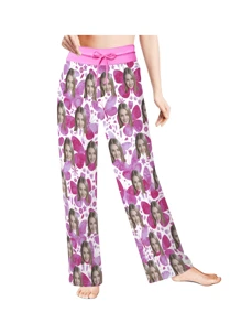 [DIY] Customized Women's Long Pajama Pants, Custom Portrait Photo, Creative Gift, Novelty Big Head Photo, Humorous Face Replacement, Lightweight Breathable Quick-Dry Silky Soft Fabric, Gift For Friends/Partner/Lover, Party/Birthday Present