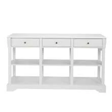 Console Sofa Table With Ample Storage, Retro Kitchen Buffet Cabinet Sideboard With Open Shelves And 3 Drawers, Accent Storage Cabinet For Entryway/Living Room Vintage White