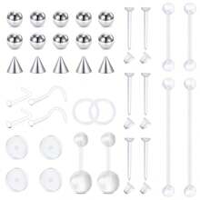 2-31pcs Body Septum Piercing Kit 14G 16G 18G 20G 22G Tools For Nose Tongue Lip Ear Eyebrow Belly Button Cartilage Tragus Industrial Barbell Helix Daith Piercing Jewelry Clamps