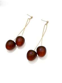 1 Cặp Hoa tai hình quả anh đào ngọt ngào và tươi mát thích hợp cho phụ nữ đeo hàng ngày và dự tiệc, Hoa tai màu đỏ Hoa tai Giáng sinh Châu Âu và Mỹ INS Thời trang Nhựa hình quả nhỏ giọt Lá xanh - Đỏ - Xem 6