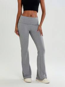 Women's Bell Bottom Pants High Waisted Stretch Slimming Solid Color Flared Pants - Grey - View 2
