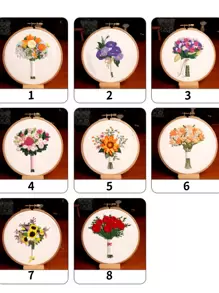 1/2 piezas Kit de bordado hecho a mano estilo europeo, incluye aro de bordado de 6 pulgadas, serie de ramos de flores, set de bordado para principiantes [Marco de bordado como se muestra en la imagen 9] - Multicolor - Ver 4
